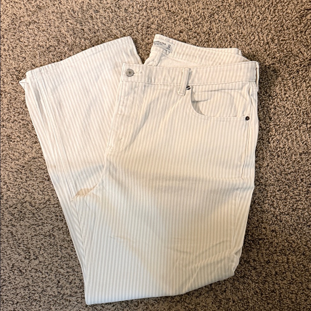 Abercrombie & Fitch Cream Striped Jeans Womens